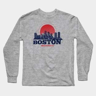 Retro Boston, Massachusetts Skyline Long Sleeve T-Shirt